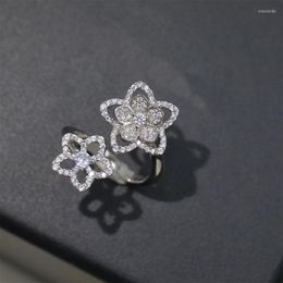 Cluster Rings High Quality Pure 925 Sterling Silver Brand Ladies Luxury Jewellery Cherry Blossom Flower Ring Exquisite Birthday Gift