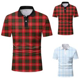 Men's Polos A Shirt Men Casual Summer Short Sleeve Turndown Neck Plaid Printed Top Blouse Plain Purple MenMen's