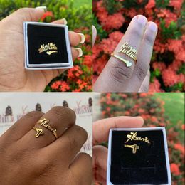 Band Rings Custom Multiple Name Ring For Women Personality Heart Cross Adjustable Stainless Steel Rings Couple Jewellery Gift J230517