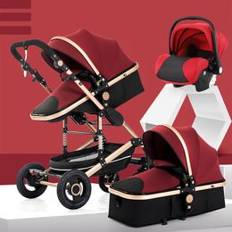 3 in 1 baby stroller travel baby cart portable folding aluminum frame big wagon seatable two way multi function stroller comfortable high landscape car ba02 F23