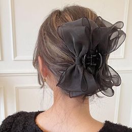 Hair Clips Barrettes Korea Sweet Mesh Tulle Big Bow Hair Claw Clips for Women White Black Bowknot Hair Clamp Hairpin Headdress Accessories Shark Clip 230517