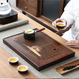 Teaware Sets Chinese Natural Bamboo Tea Tray Drainage Water Storage Kung Fu Tea Set Drawer Household Tea Board Chinese Tea Storage Tray 230516