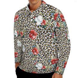 Men's Polos Gold Leopard Print Polo Shirts Spring Red White Floral Casual Shirt Long Sleeve Collar Fashion Design Oversized T-Shirts