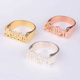 Band Rings Customised Ring Ancient English Name Men Women Gold Ring Jewellery Gifts Stainless Steel Ring Personalised Couple J230517