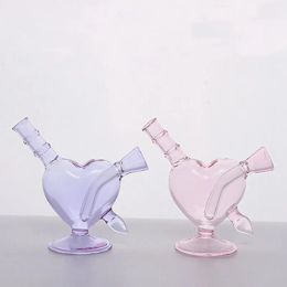 Cool Colourful Pink Purple Pyrex Thick Glass Pipes Bubbler Philtre Portable Heart Dry Herb Tobacco Preroll Rolling Cigarette Cigar Bong Holder