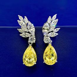 Charm Flower Topaz Diamond Dangle Earring 100% Real Sterling Sier Wedding Drop Earrings for Women Bridal Promise Jewelry