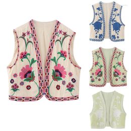 Women's Vests Vintage Women Floral Embroidery Vest Jackets Summer National Style Open WaistCoat Casual Patchwork V Neck Ladies Short Tops