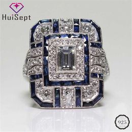 Band Rings HuiSept Trendy Women Ring 925 Silver Jewellery Geometric Shape Sapphire Zircon Gemstone Rings for Wedding Party Ornament Wholesale J230517