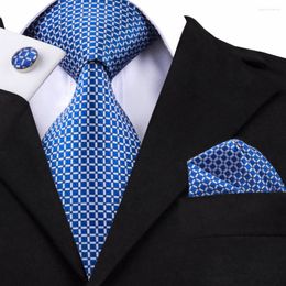Bow Ties SN-1518 Arriving Men Fashion 2023 Hi-Tie Design Royal Blue Neck Tie Pocket Square Cufflinks Set For Mens Business Party