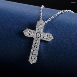 Pendant Necklaces Cross Necklace For Women High-quality Silver Colour Bridal Wedding Accessories Full Zircon Statement Jewellery Drop