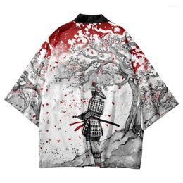 Ethnic Clothing Streetwear Japanese Samurai Sakura Print Cardigan Kimono Beach Yukata Harajuku Anime Men Women Haori Robe Clothes Plus Size