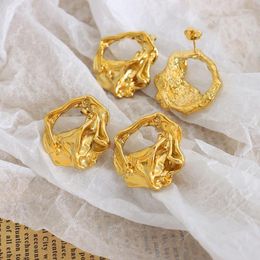 Dangle Earrings Amaiyllis 18K Gold Trendy Ruched Asymmetric Exaggerated Unique Personality Hollow Embossed Irregular