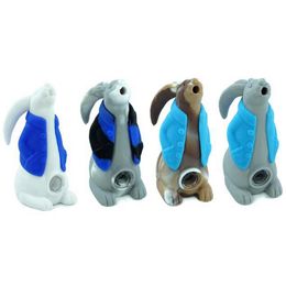 Latest Colourful Silicone Pipes Portable Rabbit Style Innovative Handpipes Hand Smoking Dry Herb Tobacco Glass Philtre Screen Spoon Bowl Easy Clean DHL