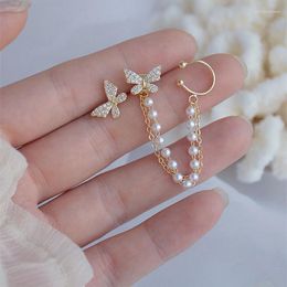 Dangle Earrings 2023 Korean Exquisite Crystal Butterfly Earring For Women Fashion Imitation Pearl Chain Tassel Zircon Party Jewelry Gif