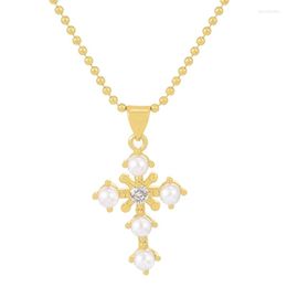 Pendant Necklaces ZHINI Fashion Charming Nature Freshwater Pearl Cross For Women Statement Jewelry 2023 Collares Mujer