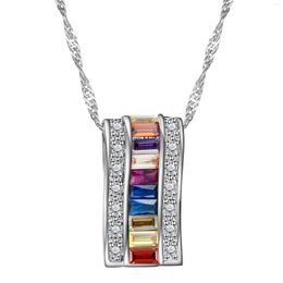 Pendant Necklaces Hainon Colar Geometric & Pendants White Gold Color Women Necklace With Colorful CZ Stones Charming Jewellery