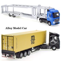 Diecast Model car 1 50 Diecast Alloy Truck Head Model Toy Container Truck Pull Back With Light Engineering Transport Vehicle Boy Toys For Children 230516