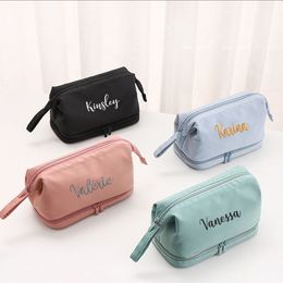 Cosmetic Bags Cases Personalized Simple Nylon High Texture Storage Bag Custom Embroidery Double Wash Bag High Capacity Eyebrow Portable Makeup Bag 230516