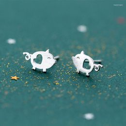 Stud Earrings MloveAcc 925 Sterling Silver Heart Hollow Cute Pig Animal For Women Girls Gift Fashion Jewelry