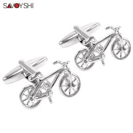 SAVOYSHI Cufflinks for Mens Shirt Cuffs Novelty Silver Colour Bicycle Cuff links Male Gift Fashion Jewellery Free Engraving Name