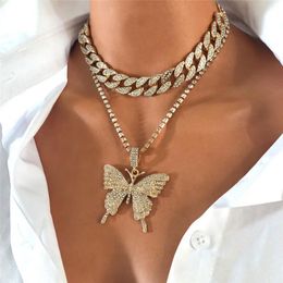 Pendant Necklaces Fashion Butterfly Necklace Set Cuban Link Chain Choker Gifts Women Big Chains Bling Hip Hop Jewellery