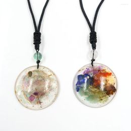 Pendant Necklaces SXM Reiki 7 Chakra Fluorite Crystals Chips Stone Orgone Round Shape Necklace Handmade DIY For Women Charm Resin
