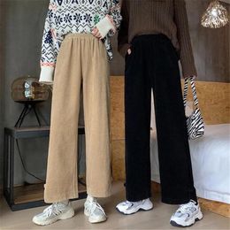 Women's Jeans Vintage Corduroy Black Wide-Leg Pants Female Students Autumn 2023 Korean Loose All-Match Casual Straight Nine-Point