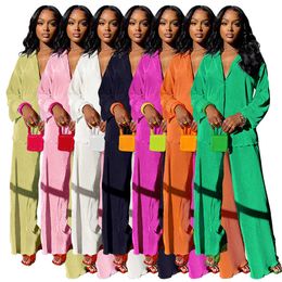 Fashion Womens Sulfet Long Sleeved Shirt Women's Wide Leg Pants Fashionable Sportswear Set Fitness Suit 2-piece Set