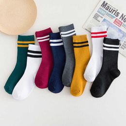 Socks Hosiery Cotton striped knitting long socks solid Colour harajuku retro black white crew socks japanese high school girls cute loose socks P230517