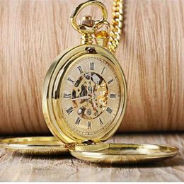 Navidad Christmas Gift Smooth Mechanical Pocket Watch Full Gold Colour Men Women Stylish Retro FOB Hand Wind Double Hunter304L