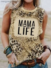 Women's Tanks Camis Fashion Glitter Casual Tank Top Women's Funny Mama Life Leopard Letter Print Graphic Tee Vintage Sleeveless Shirt Summer Tanks T230517