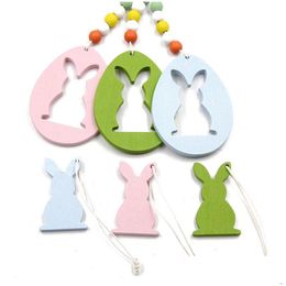 Other Festive Party Supplies Easter Wooden Hanging Pendant Solid Colour Egg Rabbit Shaped Ornament Home Decoration 6Pcs/Bag Drop De Dh7Pi