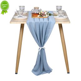 New Pure Chiffon Luxury Solid Colour Tablecloth Blue Rustic Boho Wedding Party Bridal Shower Birthday Home Christmas Decoration