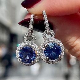 Dangle Chandelier Valuable Lab Sapphire Earring Jewellery Silver Party Wedding Drop Earrings for Women Bridal Engagement Birthday Gift 230517