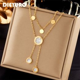 Wedding Jewellery Sets DIEYURO 316L Stainless Steel Round Roman Numeral Dial Long Pendant Necklace For Women Fashion Girls Clavicle Chain Gifts 230517