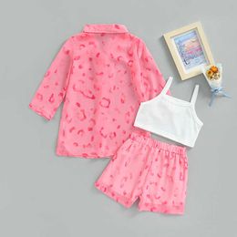 Clothing Sets Fashion Autumn Kids Girls Clothing Sets See Through Print Long Sleeve Button CoatandTanks TopsandShorts Beach Outfits