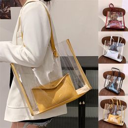 Evening Bags Summer Transparent Bag Women 2pcs/set Luxury Handbag Fashion PVC Clear High Quality Handbags Feminina Bucket Crossbody