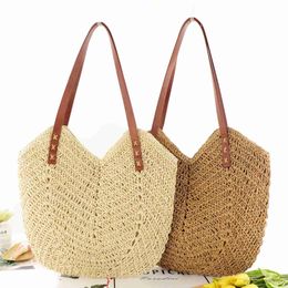 Stuff Sacks Weave Tote Bag Female Shoulder Bags for Women Summer Beach Straw Handbags and Purses Lady Travel Shopping Bags