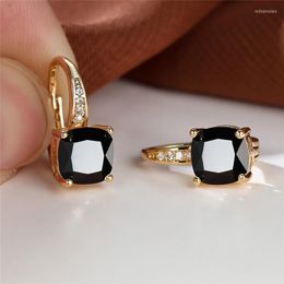 Hoop Earrings Cute Female Black Zircon Crystal Square Stone Vintage Gold Colour Wedding For Women