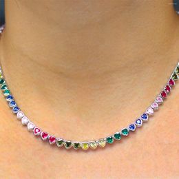 Choker Mini Heart Cubic Zirconia Shape Colourful Tennis Necklace For Women Chic Boho Jewellery Mother's Day Gift