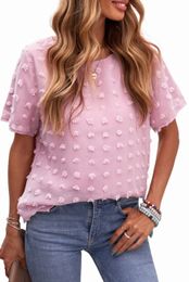 pink Swiss Dot Texture Short Sleeve Top 2023 Hot New O2mO#