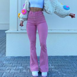 Jeans Pink Stretch Women Jeans High Waist Slim Vintage Flared Pants Fashion Personality Denim Trousers Female Streetwear Y2k