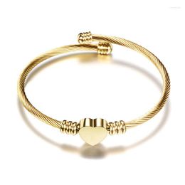 Bangle Stainless Steel Heart Pendant Open Up Wire Winding Bangles Adjustable Charm Bracelet For Women Gift Jewelry Accessories