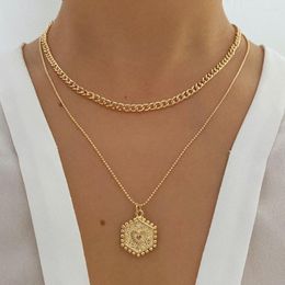 Pendant Necklaces Wish Card 2023 Double Layer Wear Collarbone Chain Love Hexagonal Edge Necklace For Women Fashion Jewelry Accessories