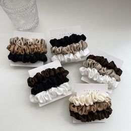 Headwear Hair Accessories 3Pcsset Silk Satin Scrunchies Women Solid Colour Hair Rope Elegant Ponytail Holder Rubber Band Elastic Hairband Hair Accessories 230517