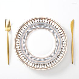 Plates Gold-plated Geometric Ceramic Dinner Plate Advanced Cooking Dish Home Breakfast Bread Dessert Kitchen Utensils Porcelain