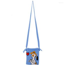 Evening Bags Female High Street Fashion Duck Cartoon Knitted Small Size Sling Shoulder Bag Girl Kawaii Cute Stylish Pixel Pouch Crossbody