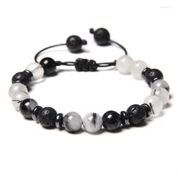 Strand Men Energy Bracelet Natural Black Chakra Lava Stone Diffuser Weaving Braided Adjustable Homme Yoga Healing Jewellery Gift