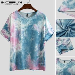 Men's T Shirts INCERUN2023 Fashion Men Tie Dye Casual Loose Short Sleeve Crew Neck T-shirts Harajuku Streetwear Summer Blouse 3XL7