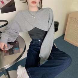 Women's Hoodies Sweatshirt Shrug And Tank Top Set Solid Colour Pullovers Women Autumn Fashion Outerwear Long Sleeve Cropped Y2K